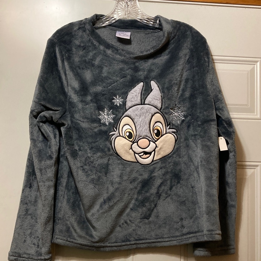 Gray Plush Pajama Top with Thumper Embroidery M NWT
